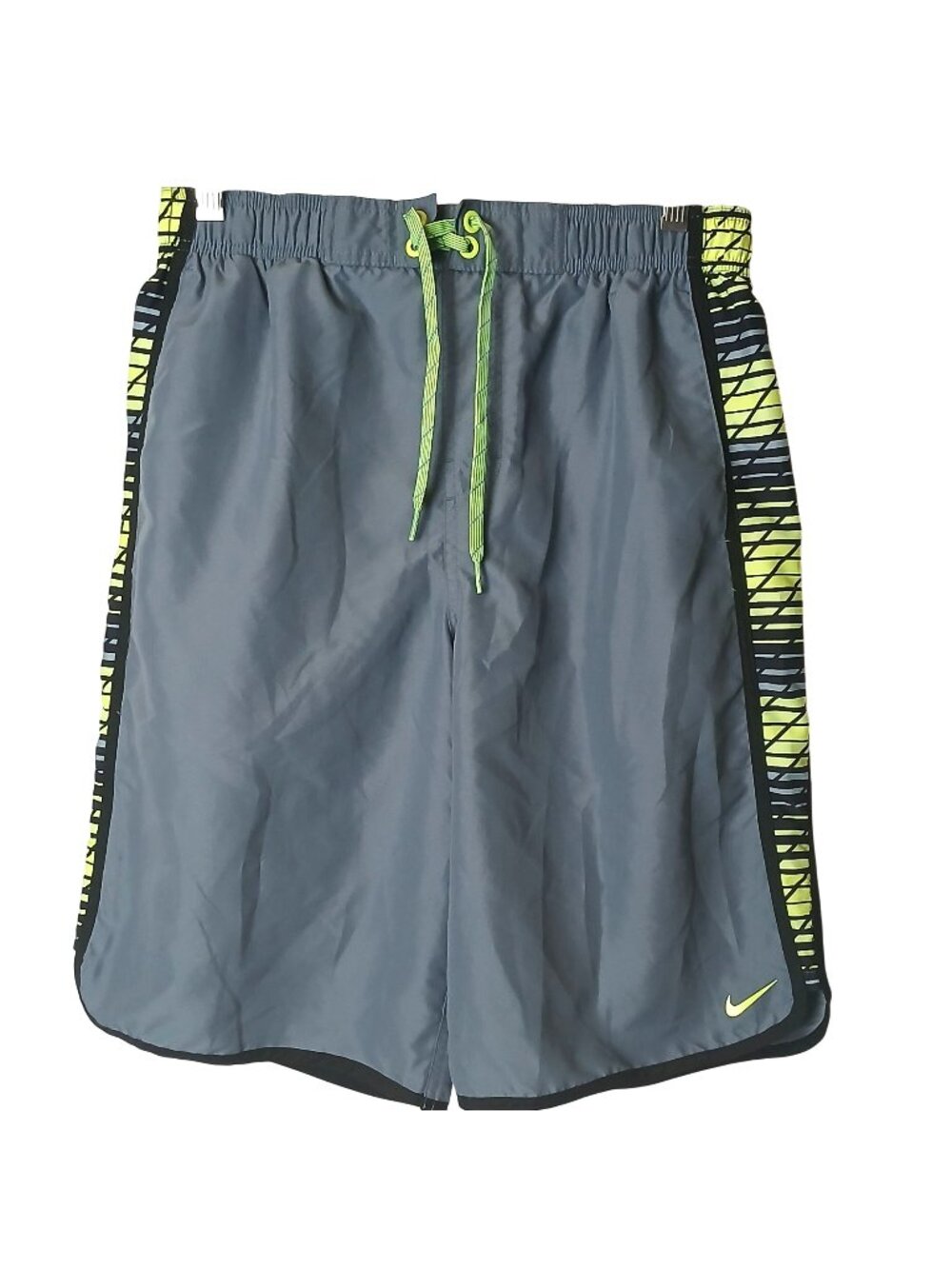 Nike Swim Shorts Mens Size M Gray Green Mesh Liner Elastic Waist Tie #D-20
